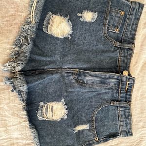 Denim ribbed shorts