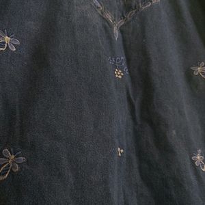 Denim Embroidered Top