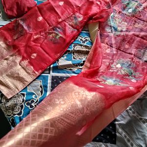 Red Suit Pant Set With Dupatta