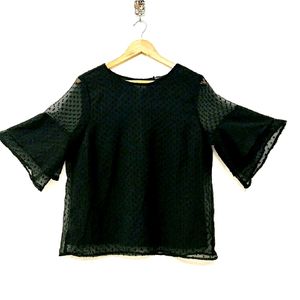 Harpa Black Bell Sleeves Sheer Top Women