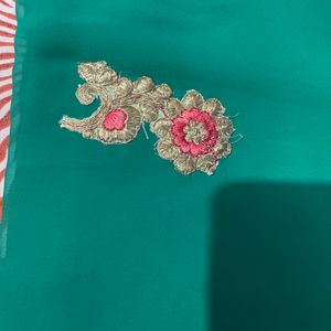 Sea Green Coloured Saree Without Blouse