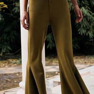 Women Green Slim Fit High-RiseBootcut Trousers