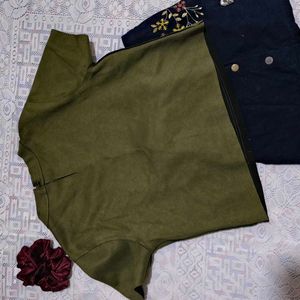 Olive Green Top With Lace Up Design