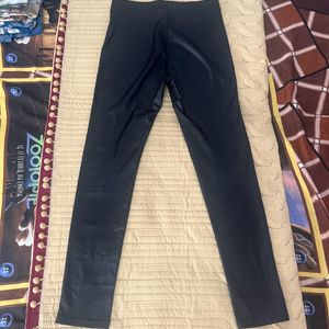 Black Leather Pant In Self Print