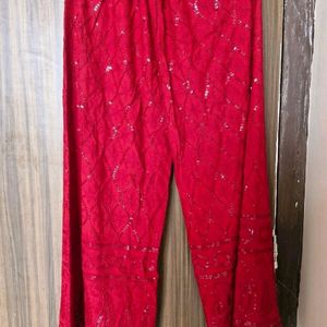 Red Chickenkari Work Kurta Set