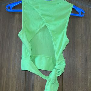 Lime Green Backless Tie Up Crop Top