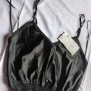 New Zara Silk Black Brallatte Top