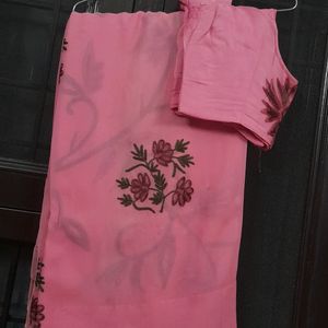 Pink Colour With Thread Embroidery