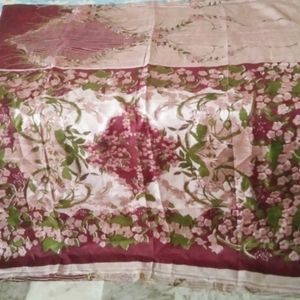 floral printed soft silk saree attached फॉल