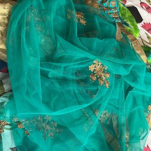 Golden Lehenga (3layered) Green Blouse & Dupatta