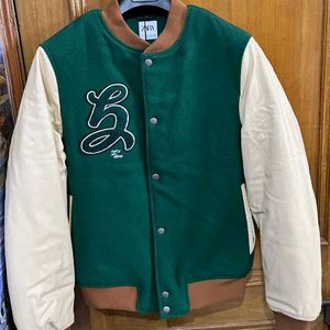 ZARA GREEN WOOL VARSITY JACKET