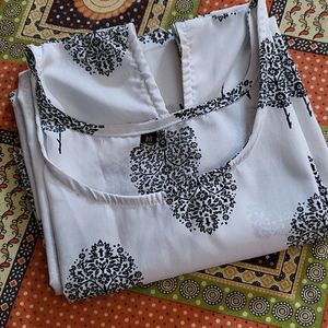 Designer White Printed Straight Kurti