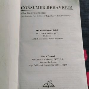 MBA 4th Semester Consumer Behaviour Book