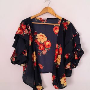 Navy Blue Printed Shrug (Women's)