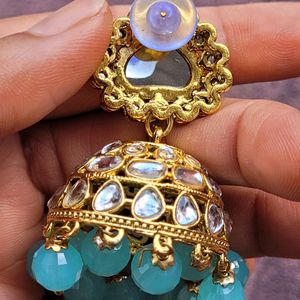 Turquoise Blue Kundan Jhumka Set