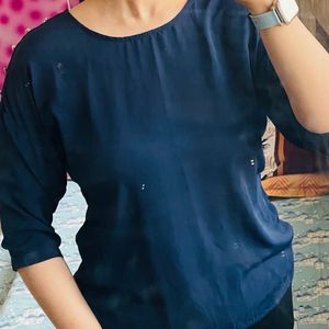 Blue balloon Top With Detailed Shoulder