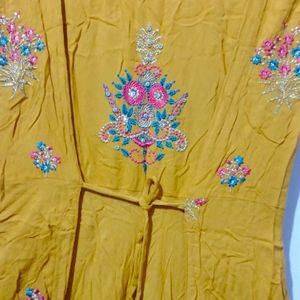 yellow full length long grown anarkali dress