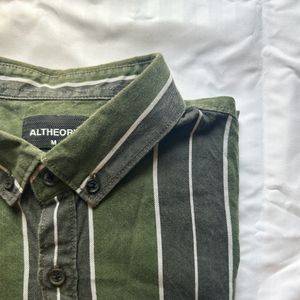 Green Striped Slim Fit Shirt - Size M