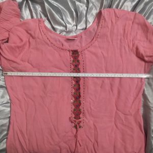 Embroidered Pink Kurta with White Plazo