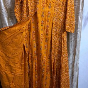 Mustard A LINE KURTA with Mock Koti