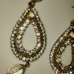 Gold Plated White Diamond Earrings