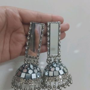 Silver Mirror Jhumka