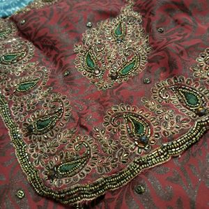 Maroon Heavy Stone Work Saree