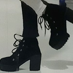 Chunky Black Heeled Boots