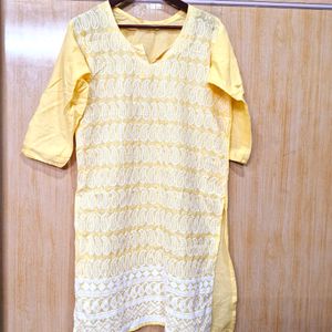 Chickenkari Work Yellow Kurti (Women's)