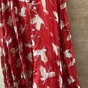 Red Shirt With Crane Print