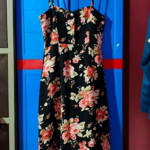 Black Spaghetti Straps Floral Dress