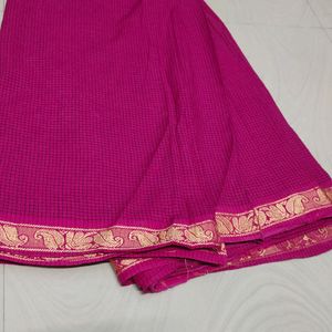 Simple Rose Pink Cotton Saree