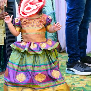 Green Colour Banarasi Pattu Frock