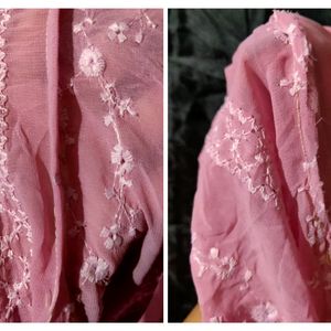 Altered Chikankari Embroidery Pink Georgette Dress