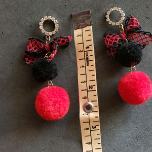 Bow With Pom Pom Earrings