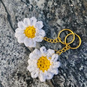 Handmade Crochet Daisy Keychain