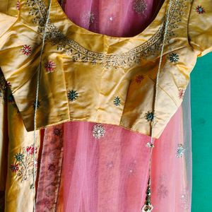 Combination Of Pink And Yellow Lehenga