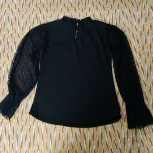 Black Top With Net Long Sleeves.