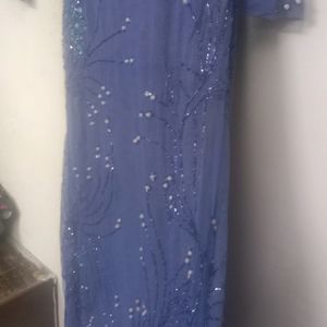 Blue Handwork Net Gown with crush lining, Duppatta