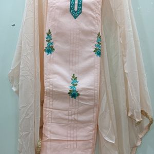 Peach Colour All Over Suit With Chiffon Dupatta