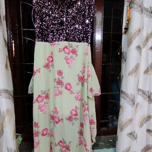 Sequence And Floral High N Low Gown. Sweet heart