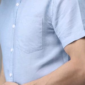 Here&Now Premium Linen Cotton Blue Shirt