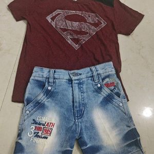 kids denim shorts with t-shirt