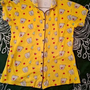 Yellow Printed Night Shirt