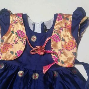 Used Once Paithani Design Frock Navy Blue