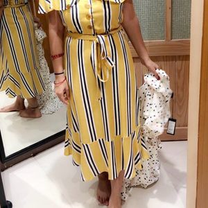 Yellow Stripe Dress With Belt