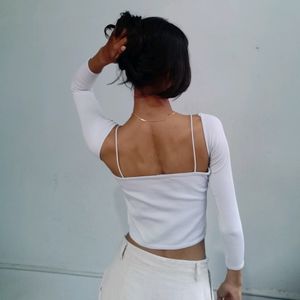 ZARA RIBBED OFF WHITE  CROP TOP