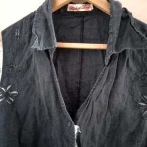 Denim Top With Lace, Embroidery And Cut Work