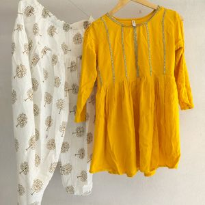 Yellow Short Kurti With Dhoti Set