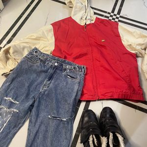 Denim Jeans With Red Beautiful Jecket Nd Boots